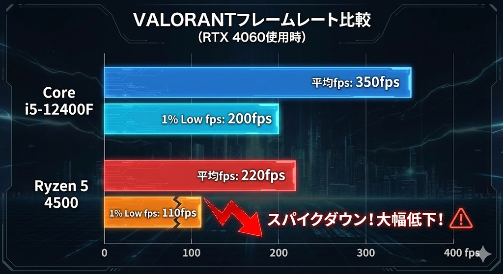 CPU別のVALORANTフレームレート比較（RTX 4060使用時）