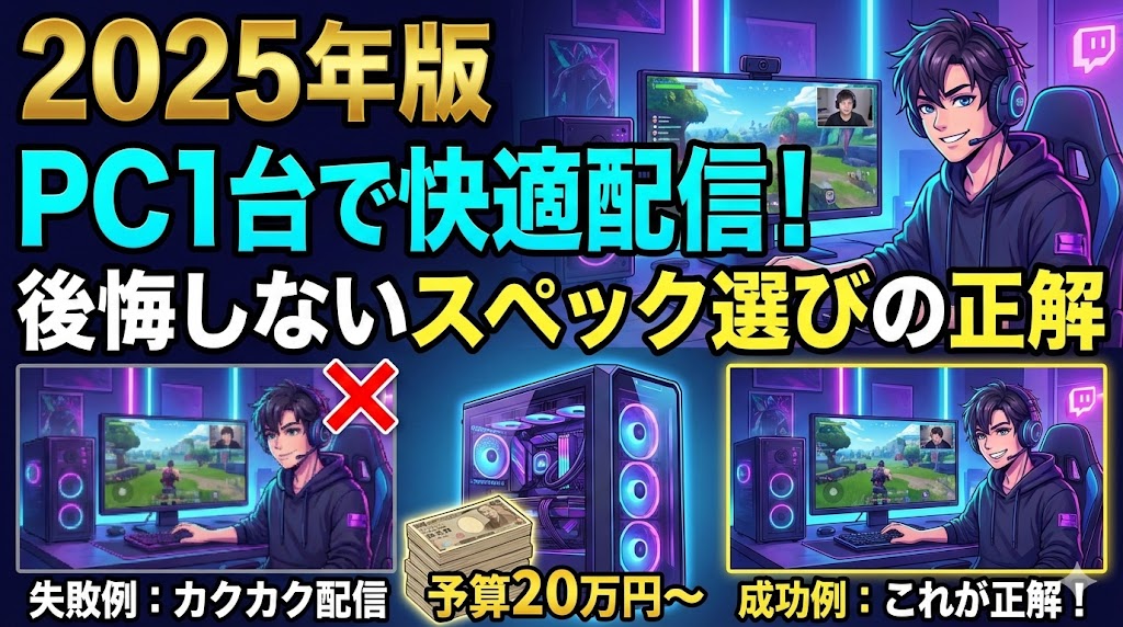 2025年版｜PC1台で快適配信！後悔しないスペック選びの正解【予算20万円〜】